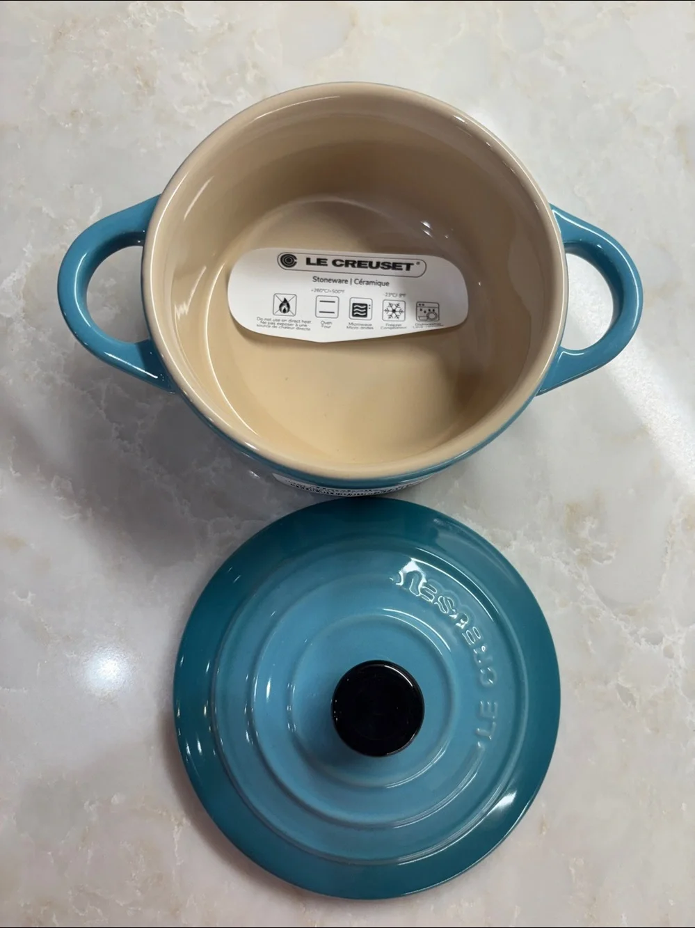 NWT Le Creuset Carribean  Round 10 cm Mini Cocotte with Black Knob